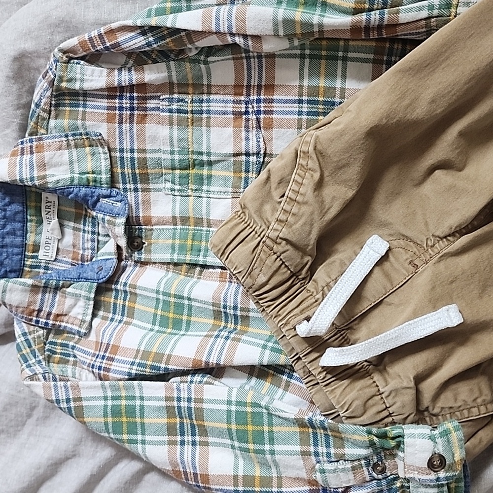 3T Khaki boys pants With Hope & Henry XXS flannel Shirt Set